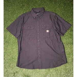 Carhartt Men L Cotton Solid Gray Loose Fit Short Sleeve Button-Up Shirt